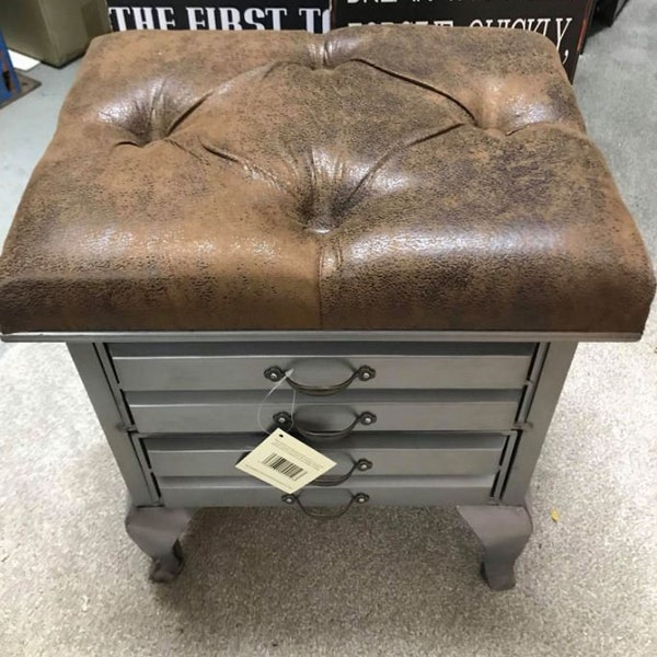 Unusual 2 Drawers Small Chest Metal & Soft Leather Top
