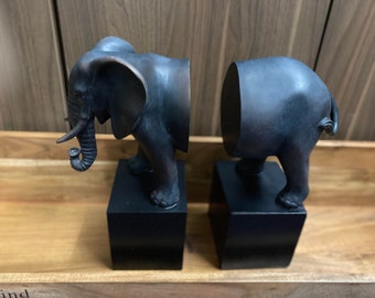 Tall Black Elephant Bookends