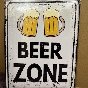 Beer Zone Metal Sign | Rustic Bar Décor, Pub Wall Art, Man Cave Gift