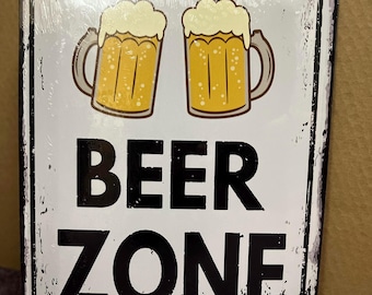 Metalen bord bierzone | Rustiek bardecor, pubmuurkunst, mannengrotcadeau