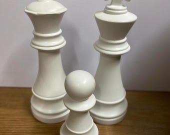 Decorative White Large Chess King, Queen or Pawn Piece
