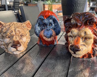 Ceramic Lion, Lioness or Orangutan Storage Jar/Vase