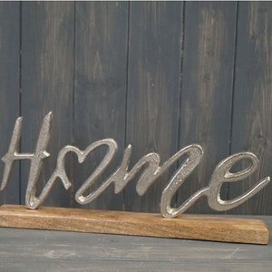 Silver Metal Letters on Wooden Base - Love, Home or Welcome