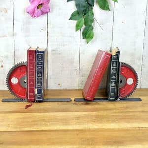Steel Gear Wheel Bookends | Industrial Book Holders, Steampunk Décor