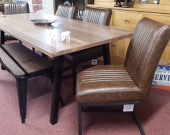 Industrial Style Wood & Metal Base Bench or 4 Brown Dining Chairs