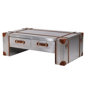 Industrial Aluminium Look Silver Straped Coffee Table