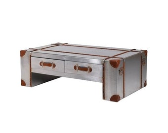 Industrial Aluminium Look Silver Straped Coffee Table