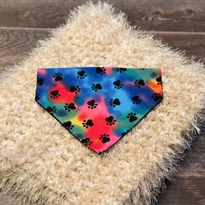 Dog Collar Bandana/Cat Collar Bandana/Tie Dye/Paw Prints/Gift for Pet/Over the Collar Bandana/Slide on Bandana/Dog Scarf/Cat Scarf