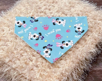 Dog Collar Bandana/Cat Collar Bandana/Easter/I Woof You/Holiday/Gift for Pet/Over the Collar Bandana/Slide on Bandana/Dog Scarf/Cat Scarf