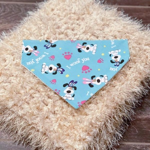 Dog Collar Bandana/Cat Collar Bandana/Easter/I Woof You/Holiday/Gift for Pet/Over the Collar Bandana/Slide on Bandana/Dog Scarf/Cat Scarf