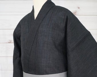 Men's Yukata Set, Japanese Kimono, Summer Kimono, Black, Hemp, Men's Kimono, Obi