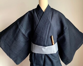 Men's Yukata, Japanese Kimono, Summer Kimono, Black, Hemp, Men's Kimono