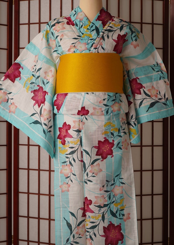 Japanese Kimono Yukata Robe Sash Belt Men 58" Cotton Navy Diamonds Made in Japan Japanese Kimono Yukata Robe Sash Belt Men 58" Cotton Navy Diamonds Made in Japan