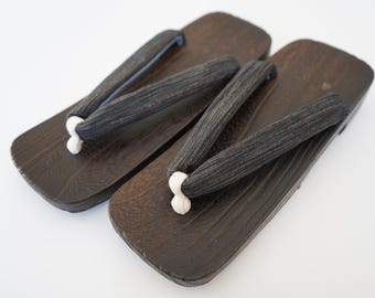 NEW Japanese Yukata Geta Sandals – Dark Wood with Black Thong Straps