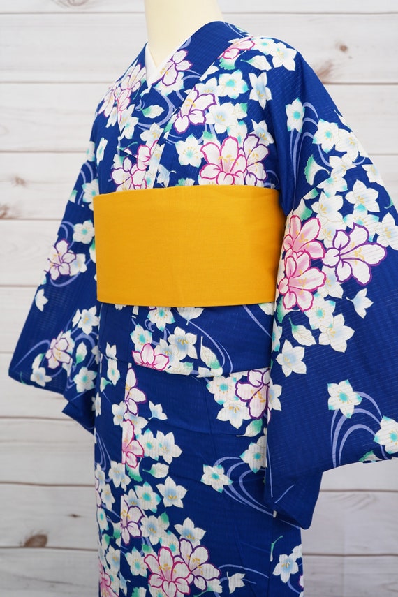 Kimono Yukata, Bule, Bellflower, Summer Kimono, Women, Yukata