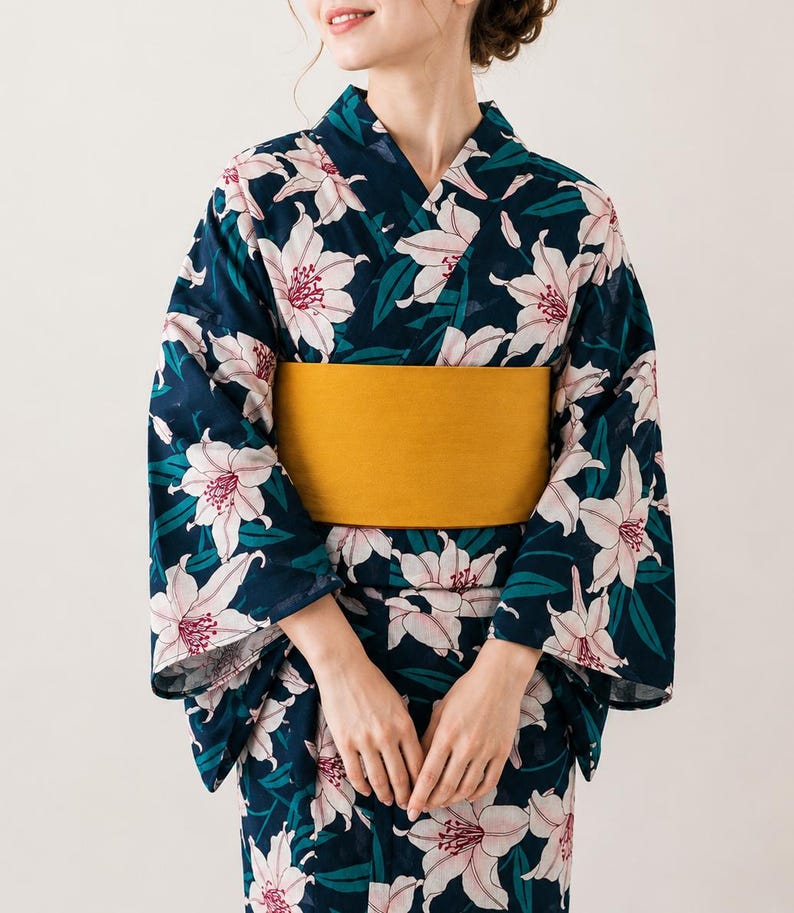 Nuevo Yukata de mujer, Bule, lily, Kimono de verano, Mujer, Yukata imagen 1