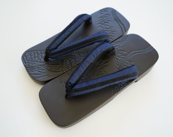 NEW Men's Zori Snadal, Men Geta, Kimono Yukata Zori Sandal, Dark Blue and Black, Plaid, Summer
