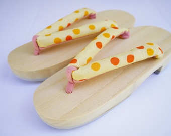 NEW Women's Japanese Kimono Yukata Zori Sandal, Light Yellow and Orange dots, Summer Sandal, Yukata Sandal, Kimono Sandal
