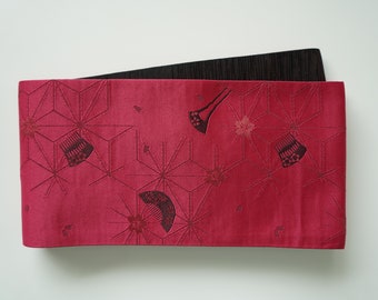 Kimono Obi Belt, Yukata Obi Belt, Reversible, Dark Pink Obi, Hanhaba Obi, Obi