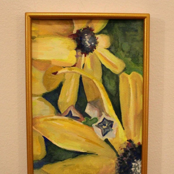 Yellow Flowers -5x7in ORIGINAL Gouache Painting / Botanical Wall Art / Original Flower Wall Art