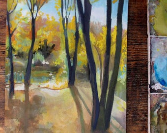 Original Autumn Leaves Gouache Painting: Botanical Wall Art (7x10in)