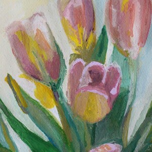 Tulip Bouquet Painting: Original Floral Gouache Art (11x14in) image 4