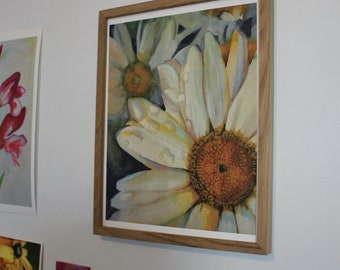 White Daisy Art Print / 11x14in / Botanical Wall Art / Gouache Painting / Cotton Print / Handmade Art