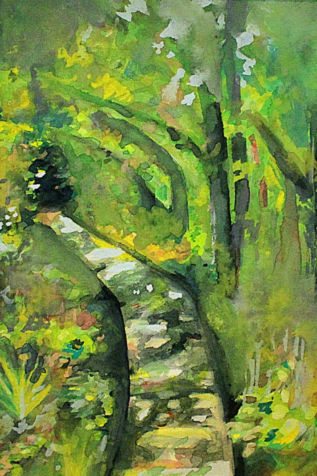 Gouache Pathways Green Forest Pathway - Original Gouache Landscape - 5x7in Made to Order ...