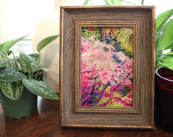 FRAMED Original Landscape Gouache Painting- 4"×6" Desktop/Wall Handmade Art / Gifts for Mom or Nature Lovers / Colorful Abstract Trees