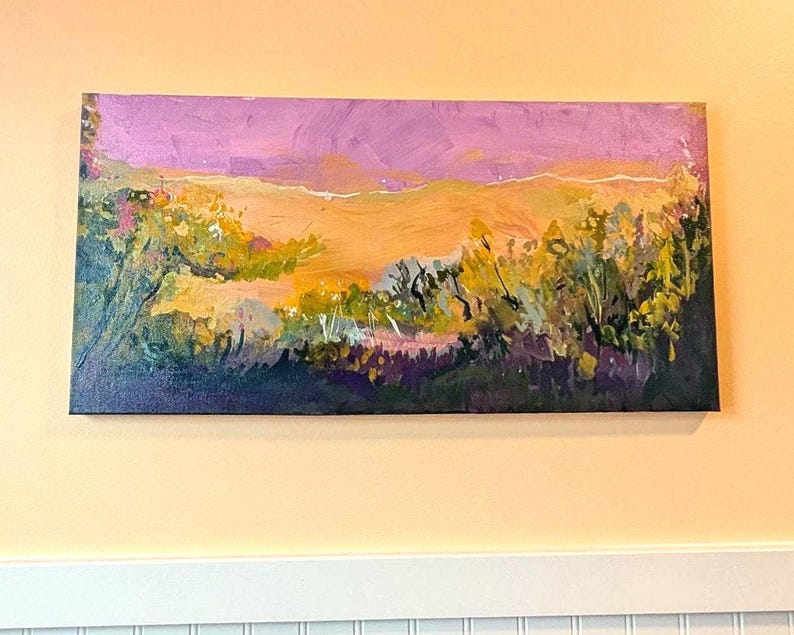 Spring Meadow - Original Acrylic 24×12 inch Painting | Sealed with a glossy finish image 1