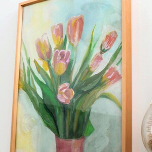 Tulip Bouquet Painting: Original Floral Gouache Art (11x14in) image 8
