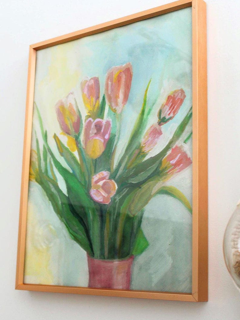 Tulip Bouquet Painting: Original Floral Gouache Art (11x14in) image 8