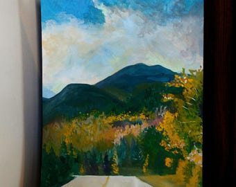 Original White Mountains Gouache Painting: Autumn Landscape Art (12x16in)