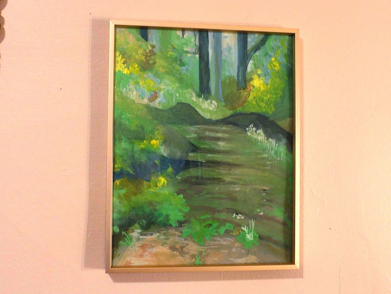 Verdant Forest Landscape – Original 11x14in Gouache Painting Wall Art, Hand-Painted Nature Decor, Unframed image 1