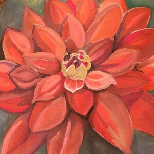 Puede incluir: Un primer plano de una flor roja con un centro amarillo. La flor est&aacute; pintada en estilo acuarela y tiene un aspecto suave y delicado.