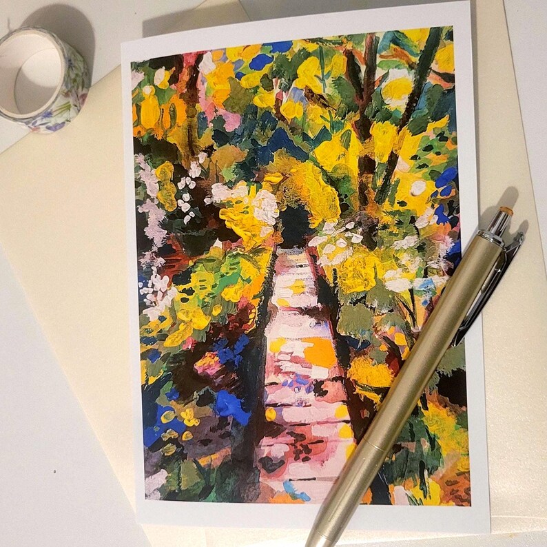 Abstract Landscape 5x7in Greeting Card: Floral Gouache Art Print, Envelope included! image 7