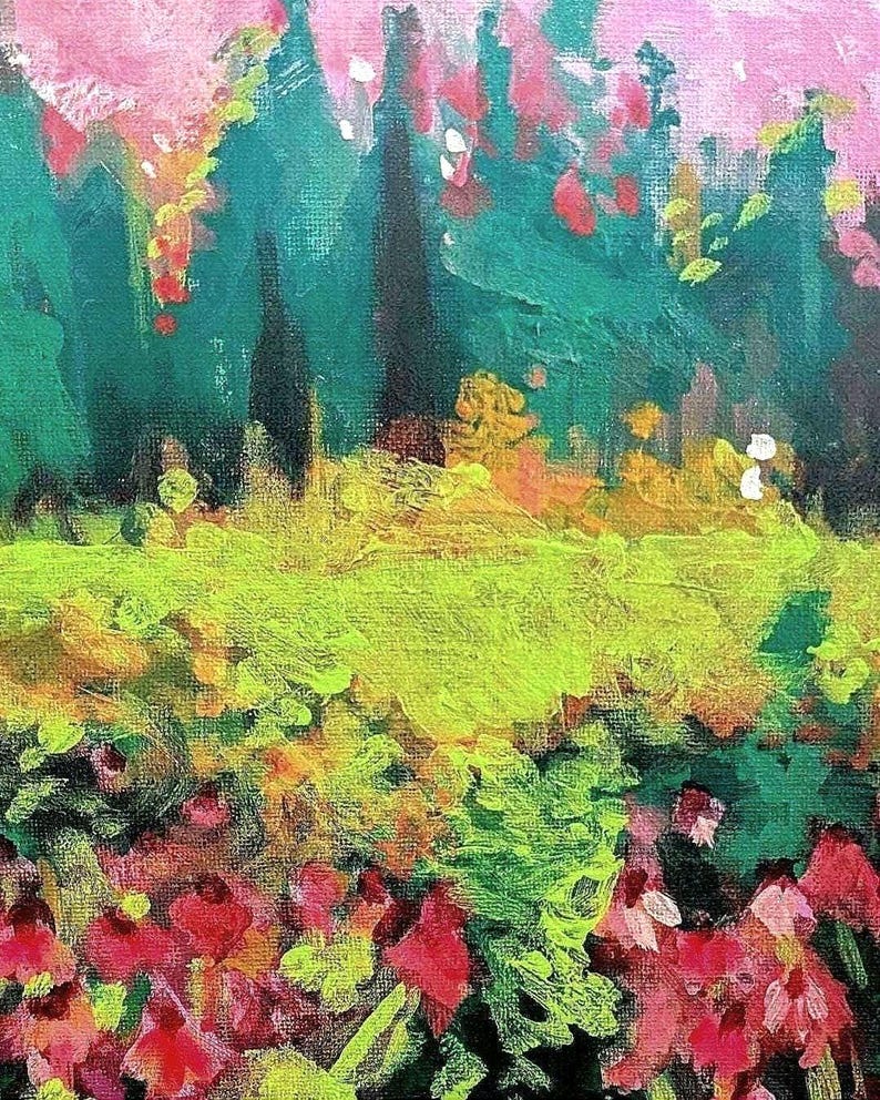 Garden Meadow Painting - 9x12 inch Original Acrylic on Canvas image 3