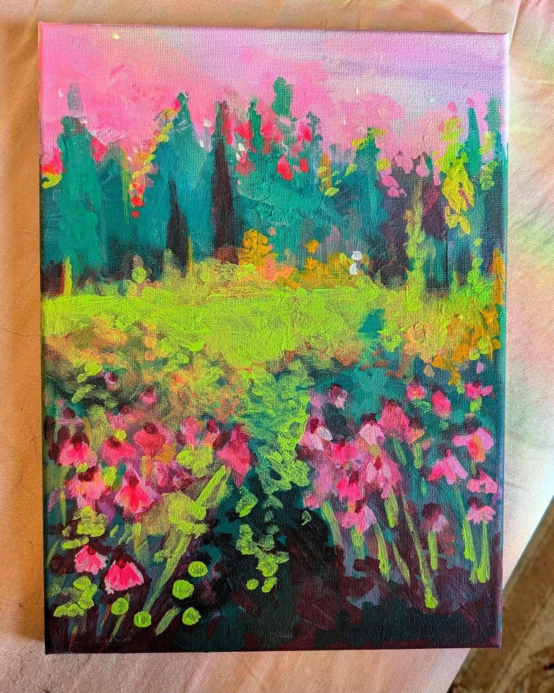 Garden Meadow Painting - 9x12 inch Original Acrylic on Canvas image 7