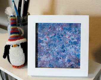 Akrylmålning med vinterblommor: 5x5 inramad abstrakt impressionistisk konst
