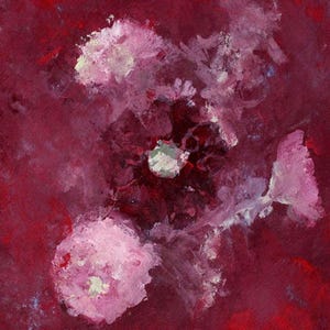Gotisk röd blommig målning i utsmyckad svart ram | Original gouache- och akrylkonstverk 11x14 bild 3