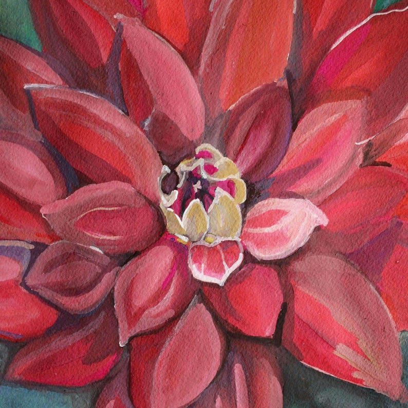 Pintura original de flores rojas en gouache: arte mural botánico (30,5 x 40,6 cm) imagen 1
