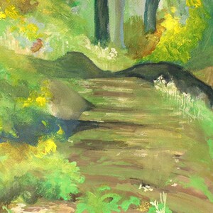 Verdant Forest Landscape – Original 11x14in Gouache Painting Wall Art, Hand-Painted Nature Decor, Unframed image 2