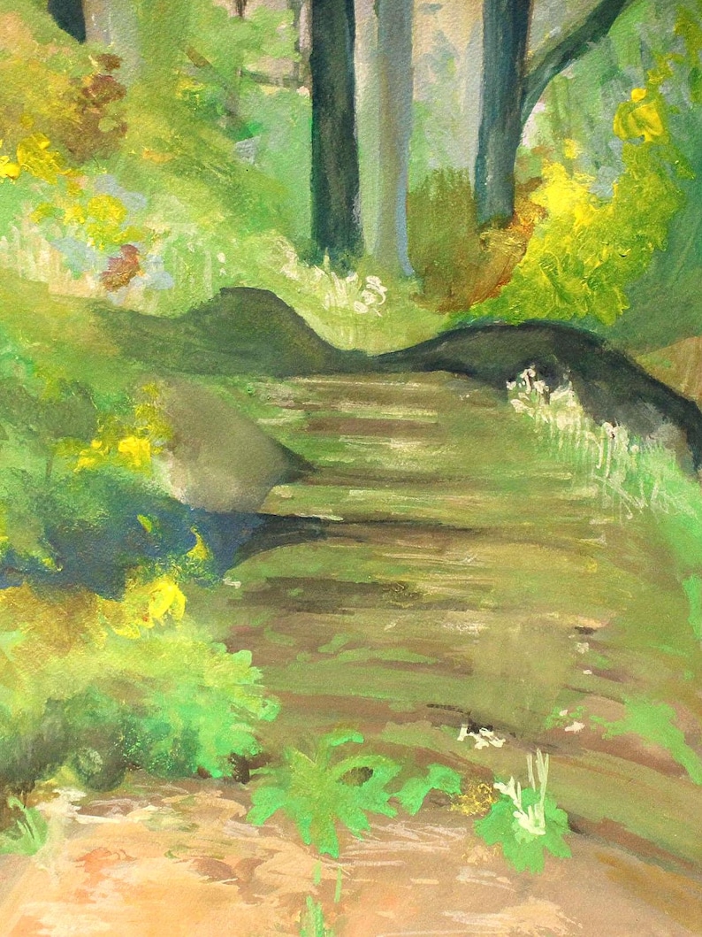 Verdant Forest Landscape – Original 11x14in Gouache Painting Wall Art, Hand-Painted Nature Decor, Unframed image 2