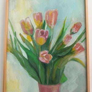 Tulip Bouquet Painting: Original Floral Gouache Art (11x14in) image 3