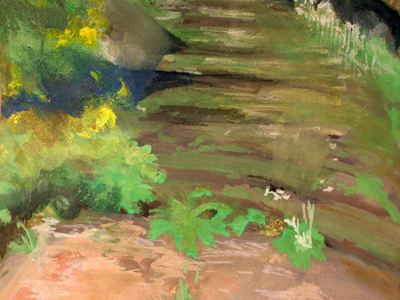 Verdant Forest Landscape – Original 11x14in Gouache Painting Wall Art, Hand-Painted Nature Decor, Unframed image 4