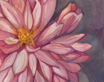 Blush Dahlia Radiance – Original 12x12” Watercolor & Gouache Floral Painting