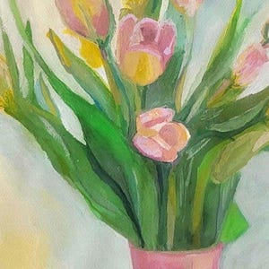 Tulip Bouquet Painting: Original Floral Gouache Art (11x14in) image 2