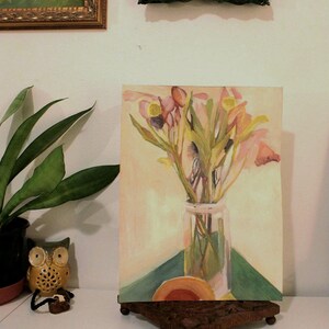 Original Floral Gouache Painting: Neutral Flower Bouquet, 9x12in image 3