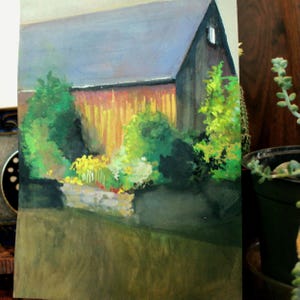 Rustic Barn Gouache Painting: Farmhouse Garden Wall Art (7x10 Inch) image 4