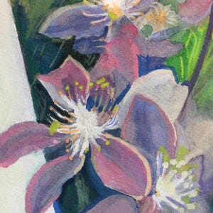 Original Floral Gouache Painting: Purple Flowers Landscape Art (7x10in) image 2
